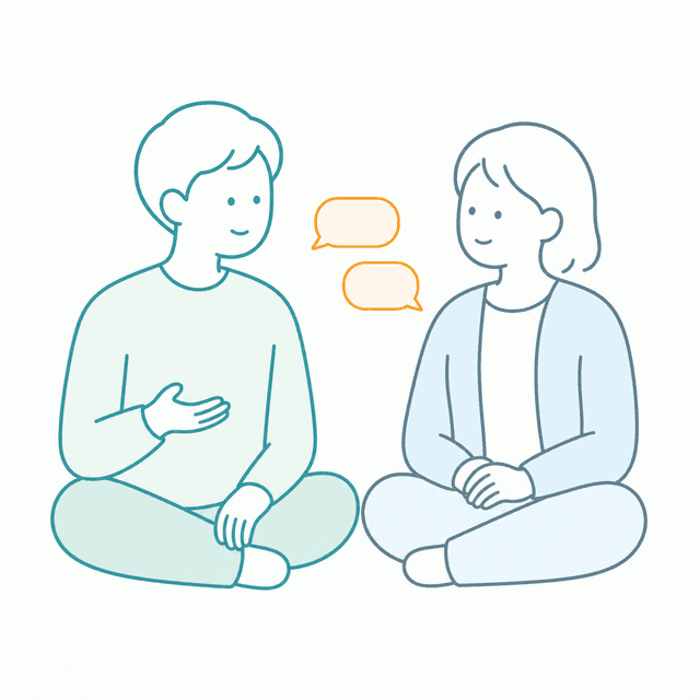 並んで対話する夫婦・パートナーのイラスト